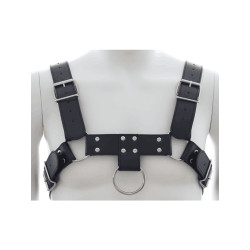 Man Chest Harness Leatherette Black Adjustable (T9082)