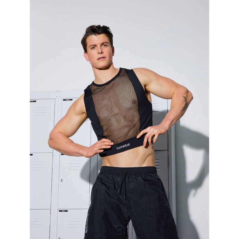 Supawear Mesh Monotone Crop Tank Black (T9984)