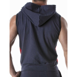 ToF Paris Zipped Sleeveless Hoodie Navy (T9479)