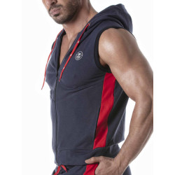 ToF Paris Zipped Sleeveless Hoodie Navy (T9479)