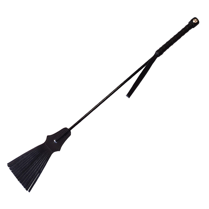 Rouge Leather Tasselled Riding Crop Black (T11335)