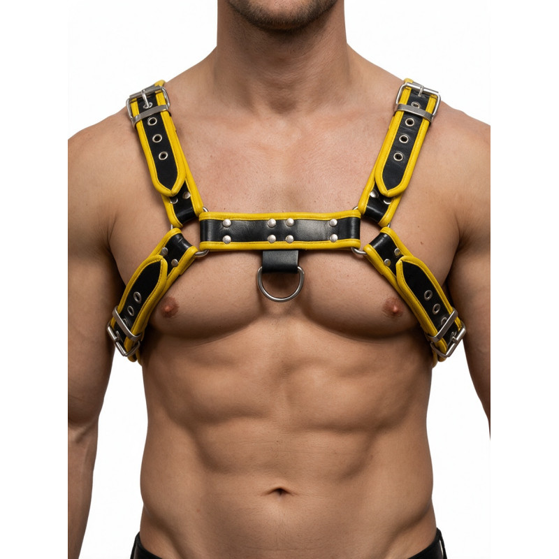 Rouge Leather O.T.H Front Harness Black with Yellow Piping (T11379)