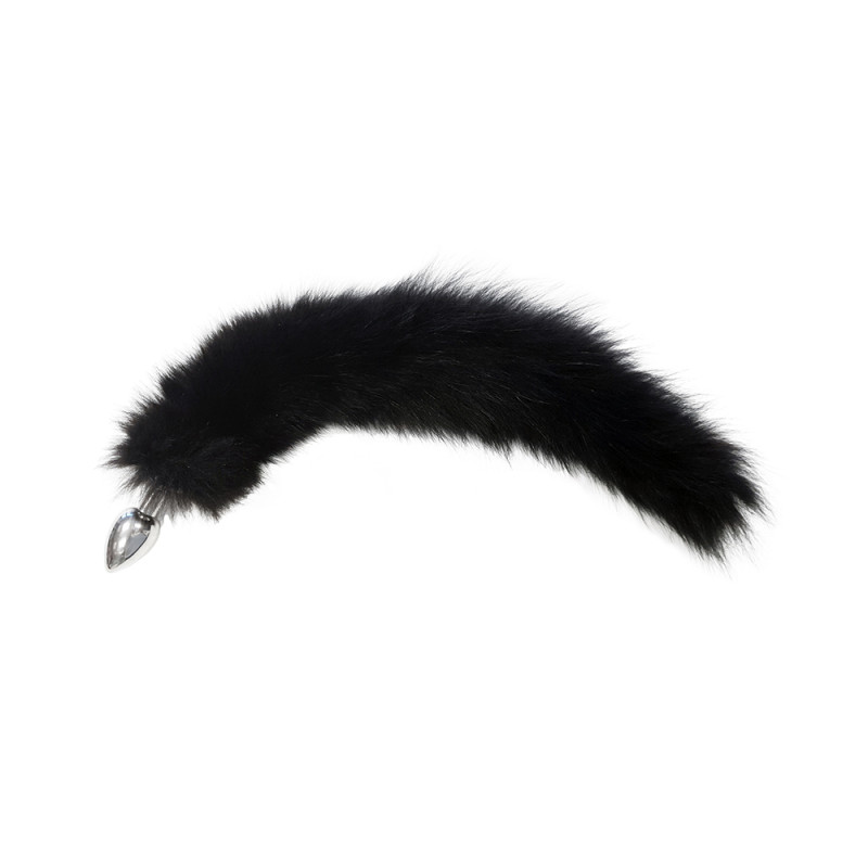 Rouge Stainless Steel Medium Butt Plug with Real Fur Tail Black (T11305)