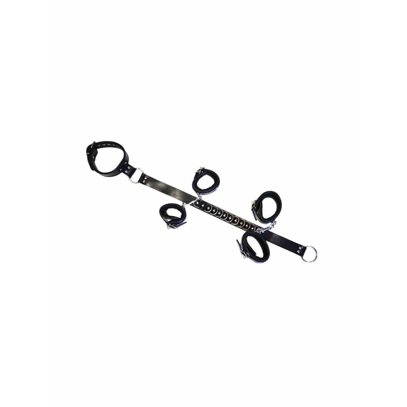 Rouge Leather D-Ring Hog Tie with Padded Wrist & Ankle Cuffs Black (T11344)