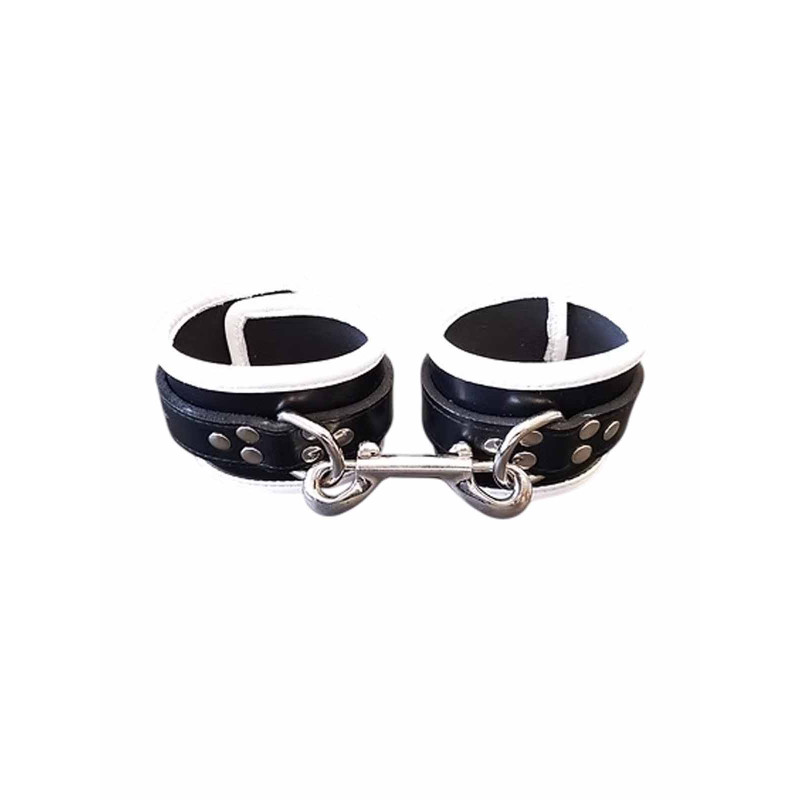 Rouge Plain Leather Wrist Cuffs with Coloured Piping Black/White (T11407)